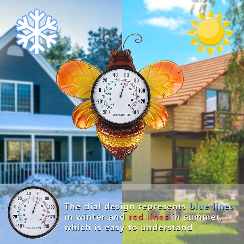 HOBYLUBY Indoor Outdoor Thermometer, Bee Wall-Mounted Thermometer Waterproof for Patio Garden Yard & Living Room, No Battery Needed - Image 4